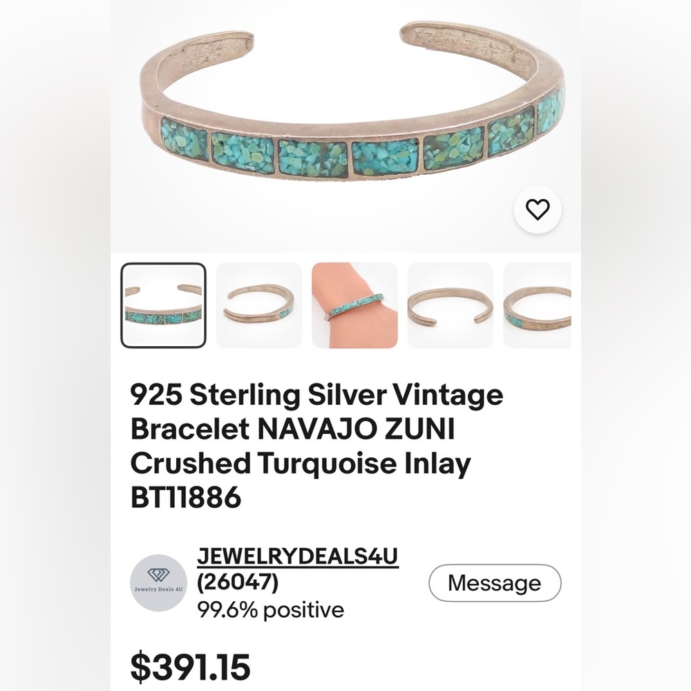 Old Navajo Turquoise Inlay Coin Silver Cuff Bracelet - Green Blue - Picture 12 of 15